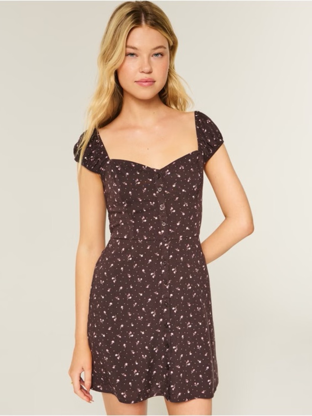 Hollister Short-Sleeve Button Front Mini Dress **with attached under-shorts**